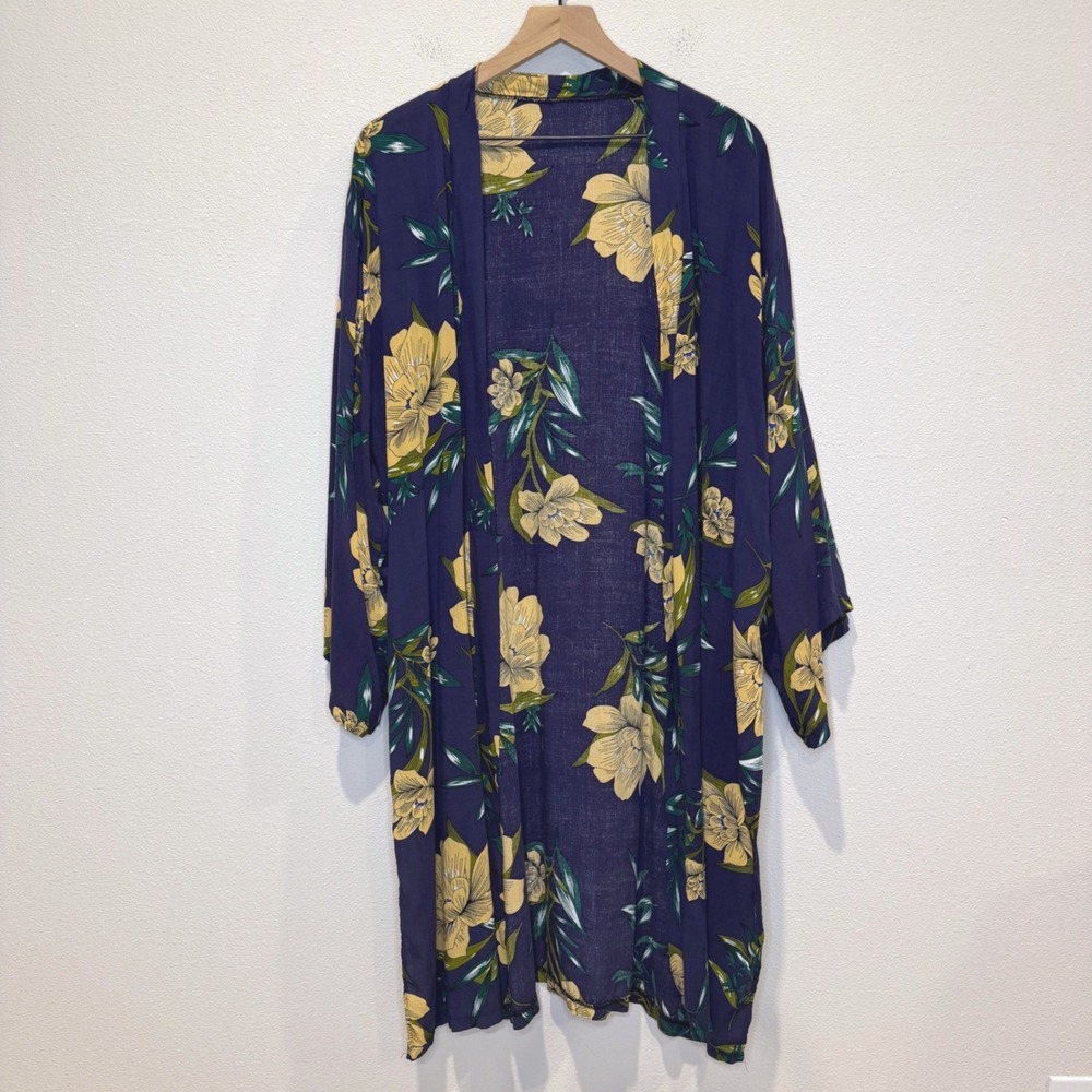 BILLABONG Womens Kimono OS Floral Open Front Long Duster Coverup Boho Festival